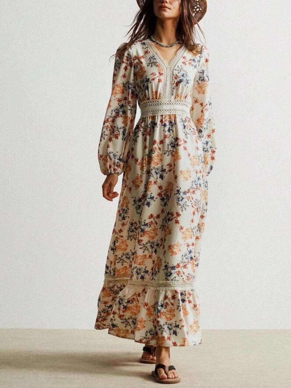 Boho floral print long sleeve maxi dress - Picture 6 of 11